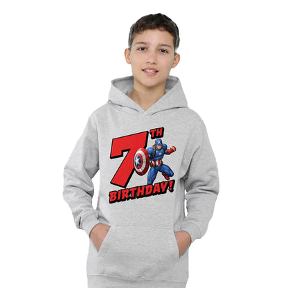 Athletic Heather - Lifestyle - Captain America Childrens-Kids 7th Birthday Heather Pull Over Hoodie