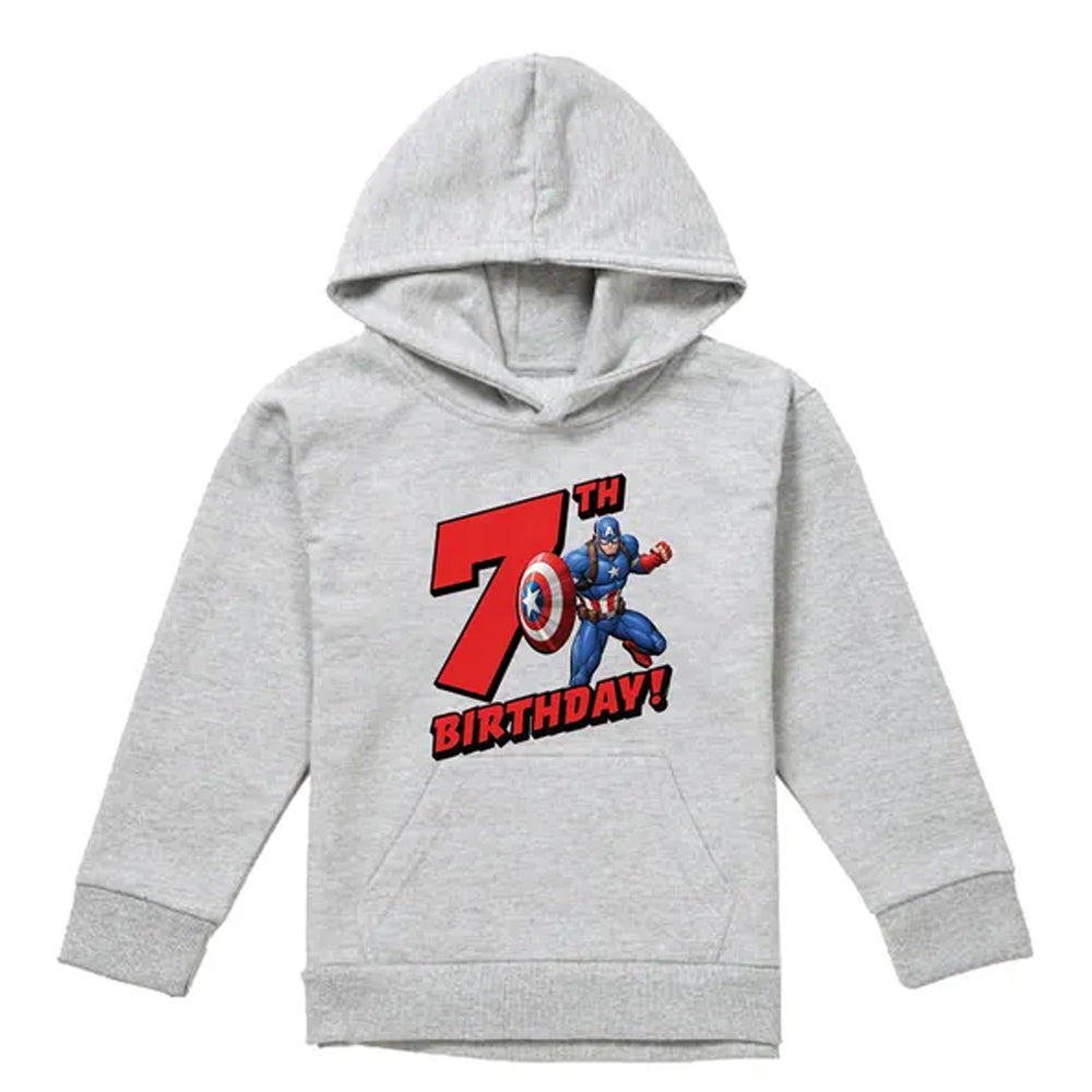 Athletic Heather - Front - Captain America Childrens-Kids 7th Birthday Heather Pull Over Hoodie
