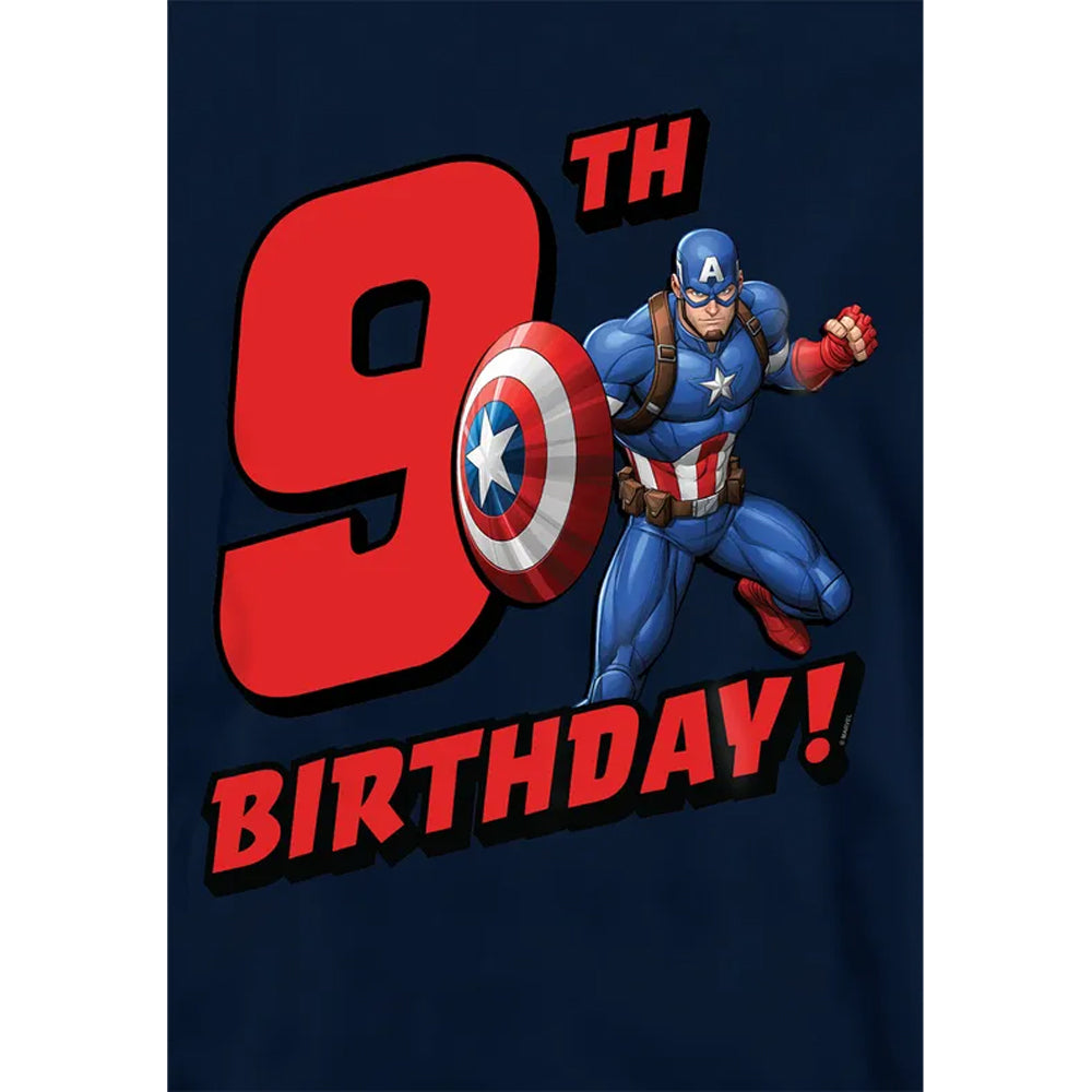 Navy - Side - Captain America Childrens-Kids Pull Over 9th Birthday Hoodie