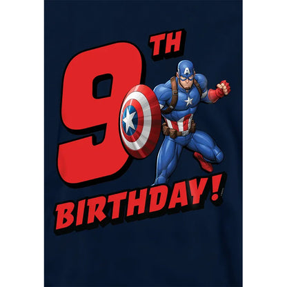 Navy - Side - Captain America Childrens-Kids Pull Over 9th Birthday Hoodie
