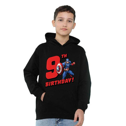Black - Lifestyle - Captain America Childrens-Kids Pull Over 9th Birthday Hoodie