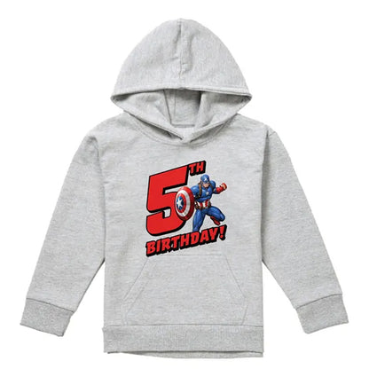 Athletic Heather - Front - Captain America Childrens-Kids 5th Birthday Heather Pull Over Hoodie