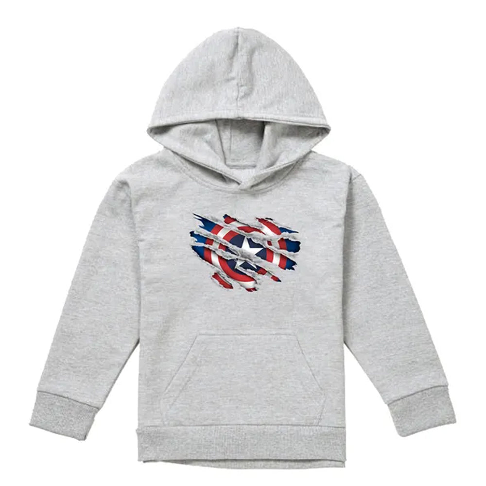 Athletic Heather - Front - Captain America Childrens-Kids Torn Heather Pull Over Hoodie