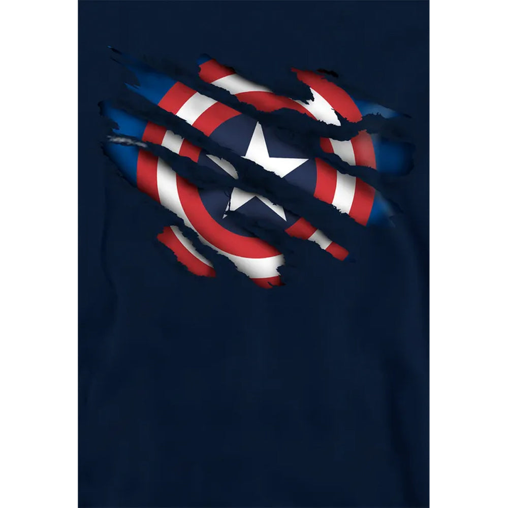 Navy - Side - Captain America Childrens-Kids Torn Pull Over Hoodie
