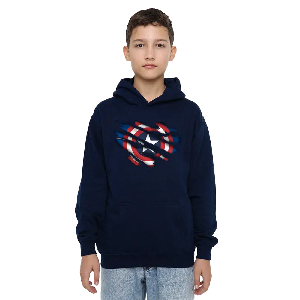 Navy - Lifestyle - Captain America Childrens-Kids Torn Pull Over Hoodie