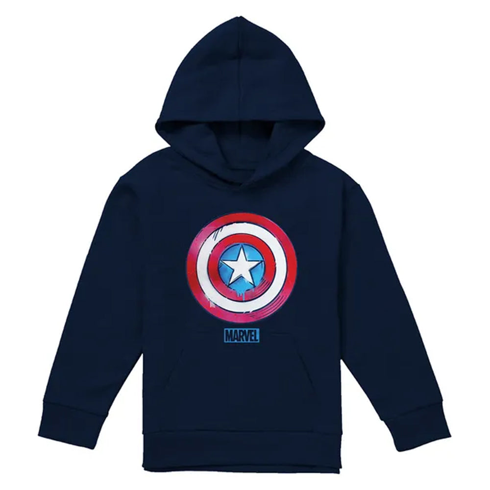Navy - Front - Captain America Childrens-Kids Drip Shield Pull Over Hoodie