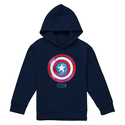 Navy - Front - Captain America Childrens-Kids Drip Shield Pull Over Hoodie