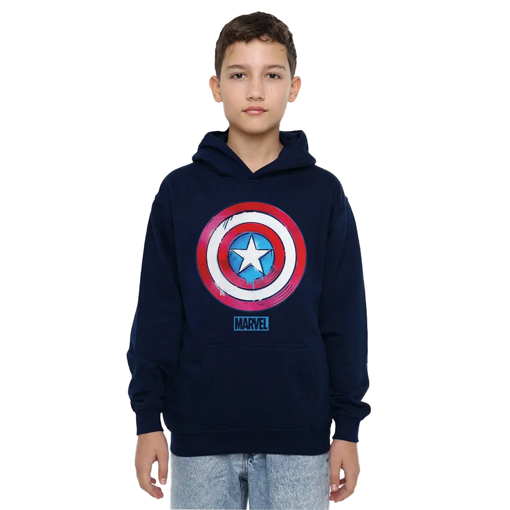 Navy - Lifestyle - Captain America Childrens-Kids Drip Shield Pull Over Hoodie