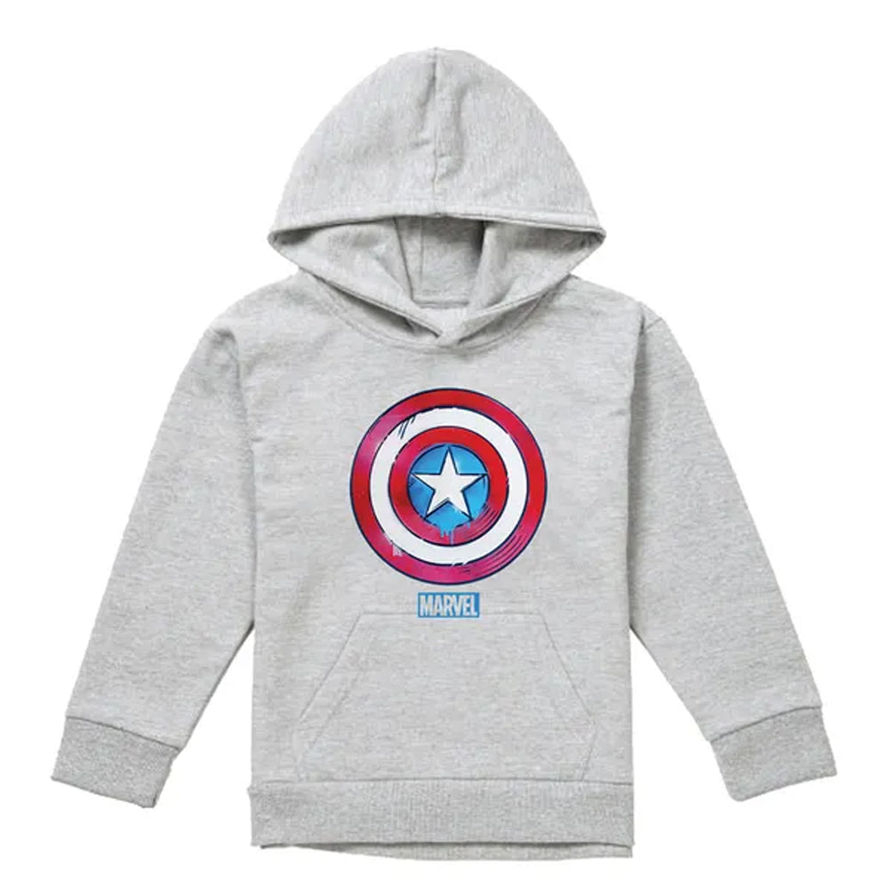 Athletic Heather - Front - Captain America Childrens-Kids Drip Shield Pull Over Hoodie