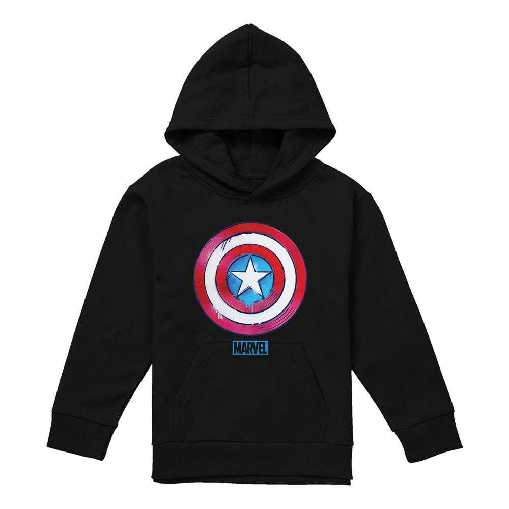 Black - Front - Captain America Childrens-Kids Drip Shield Pull Over Hoodie