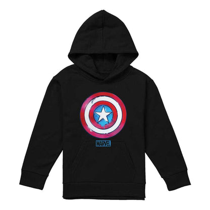Black - Front - Captain America Childrens-Kids Drip Shield Pull Over Hoodie
