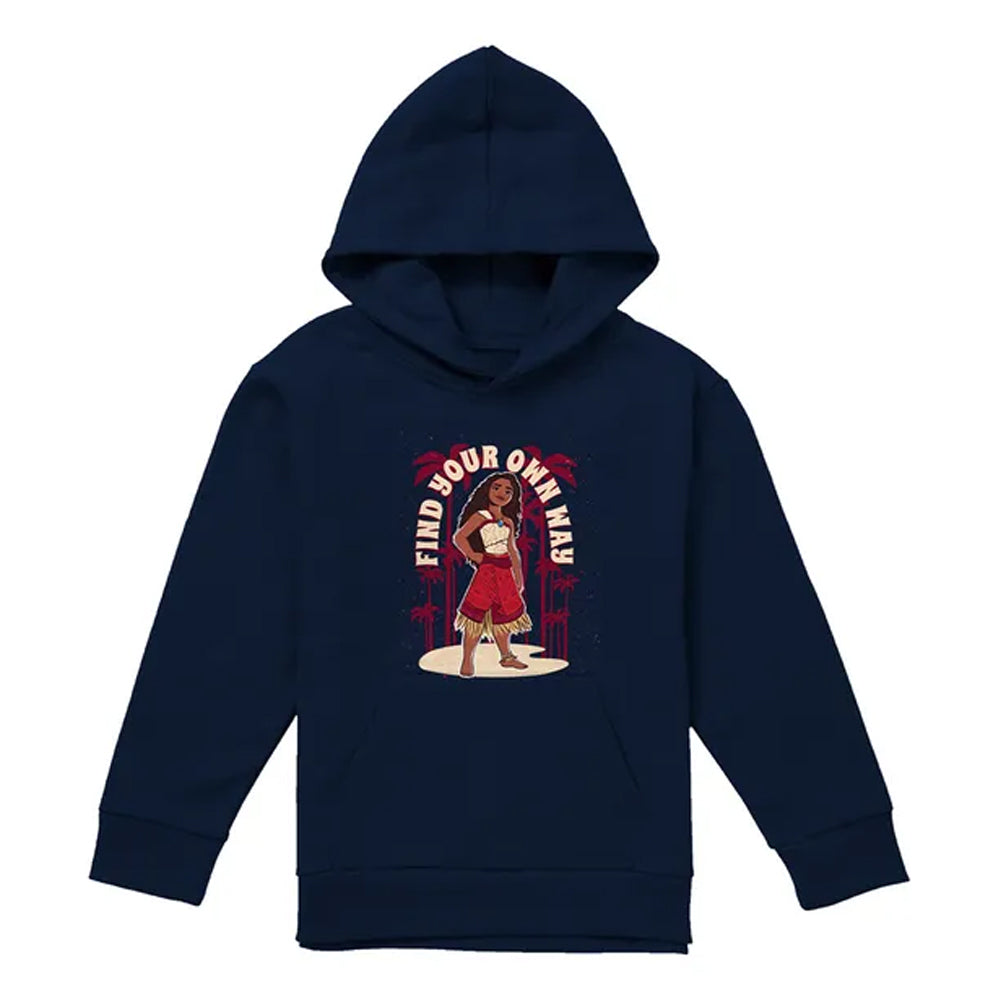 Navy - Front - Moana 2 Childrens-Kids Find Your Own Way Pullover Hoodie