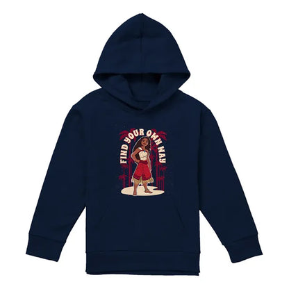 Navy - Front - Moana 2 Childrens-Kids Find Your Own Way Pullover Hoodie
