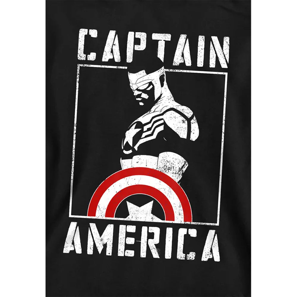 Black - Side - Captain America Childrens-Kids Stencil Pull Over Hoodie