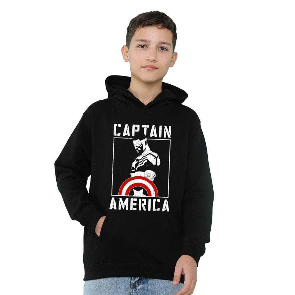 Black - Lifestyle - Captain America Childrens-Kids Stencil Pull Over Hoodie