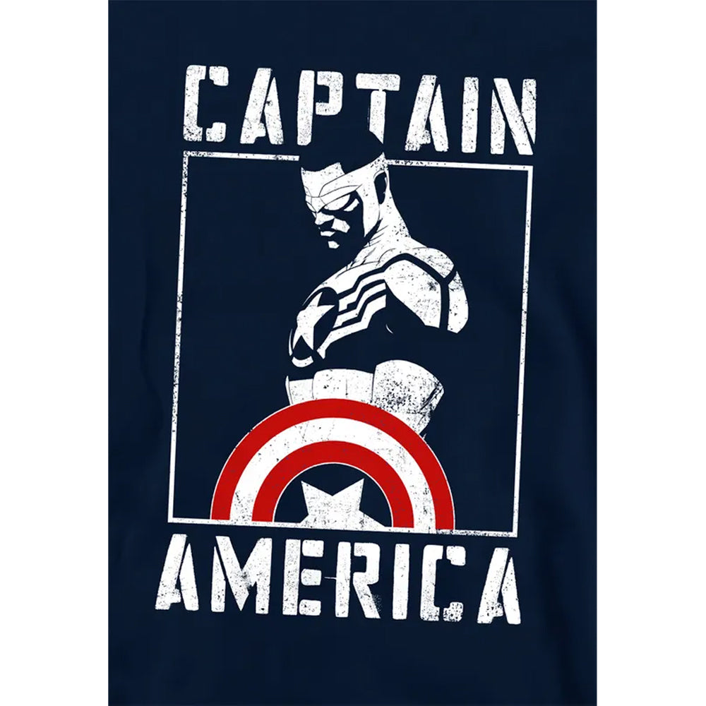 Navy - Side - Captain America Childrens-Kids Stencil Pull Over Hoodie