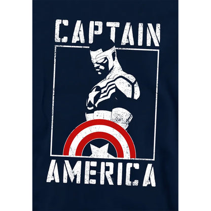 Navy - Side - Captain America Childrens-Kids Stencil Pull Over Hoodie
