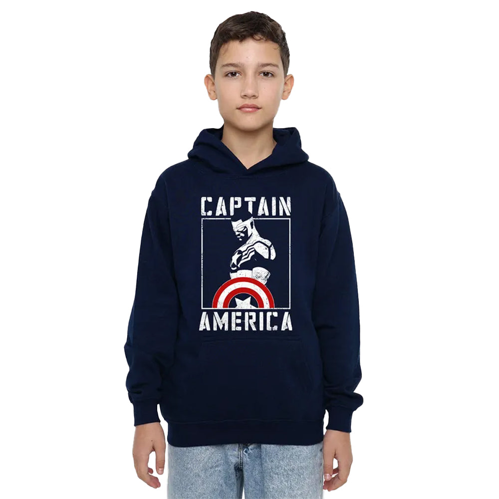Navy - Lifestyle - Captain America Childrens-Kids Stencil Pull Over Hoodie