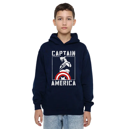 Navy - Lifestyle - Captain America Childrens-Kids Stencil Pull Over Hoodie