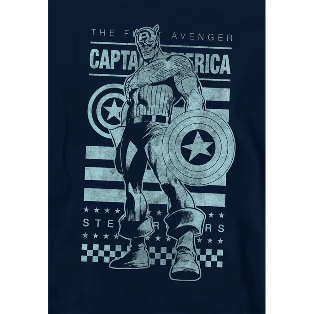 Navy - Side - Captain America Childrens-Kids Stars And Stripes Pull Over Hoodie