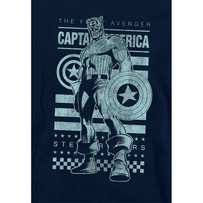 Navy - Side - Captain America Childrens-Kids Stars And Stripes Pull Over Hoodie