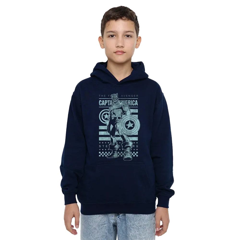 Navy - Lifestyle - Captain America Childrens-Kids Stars And Stripes Pull Over Hoodie