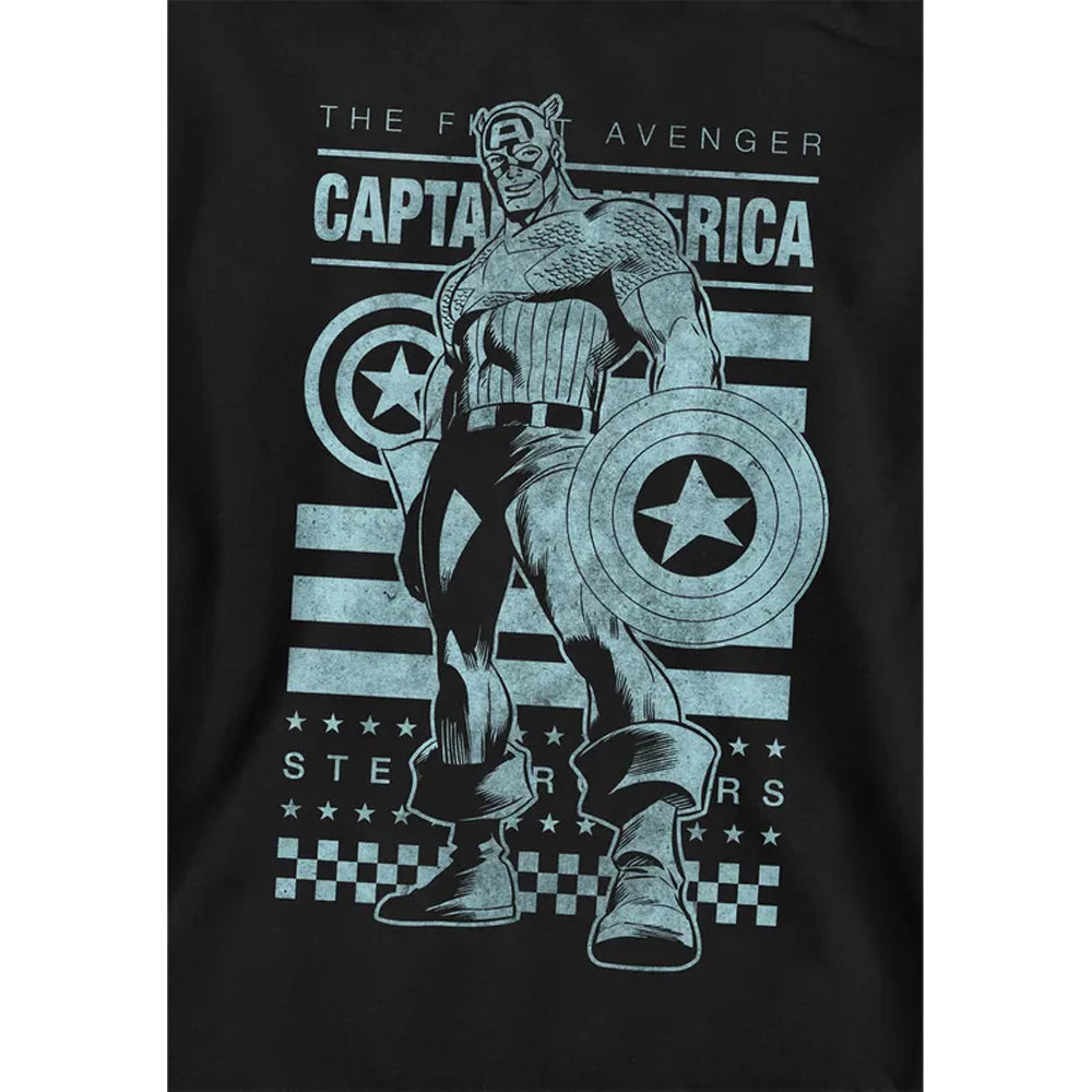 Black - Side - Captain America Childrens-Kids Stars And Stripes Pull Over Hoodie