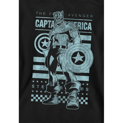 Black - Side - Captain America Childrens-Kids Stars And Stripes Pull Over Hoodie