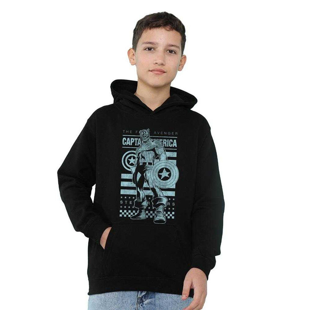 Black - Lifestyle - Captain America Childrens-Kids Stars And Stripes Pull Over Hoodie