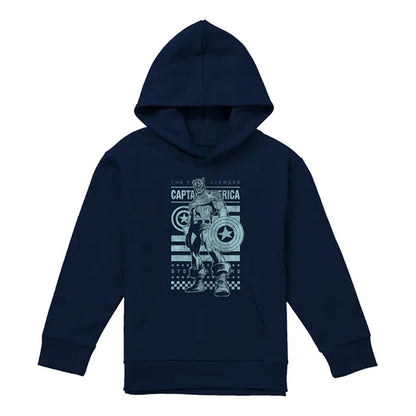 Navy - Front - Captain America Childrens-Kids Stars And Stripes Pull Over Hoodie