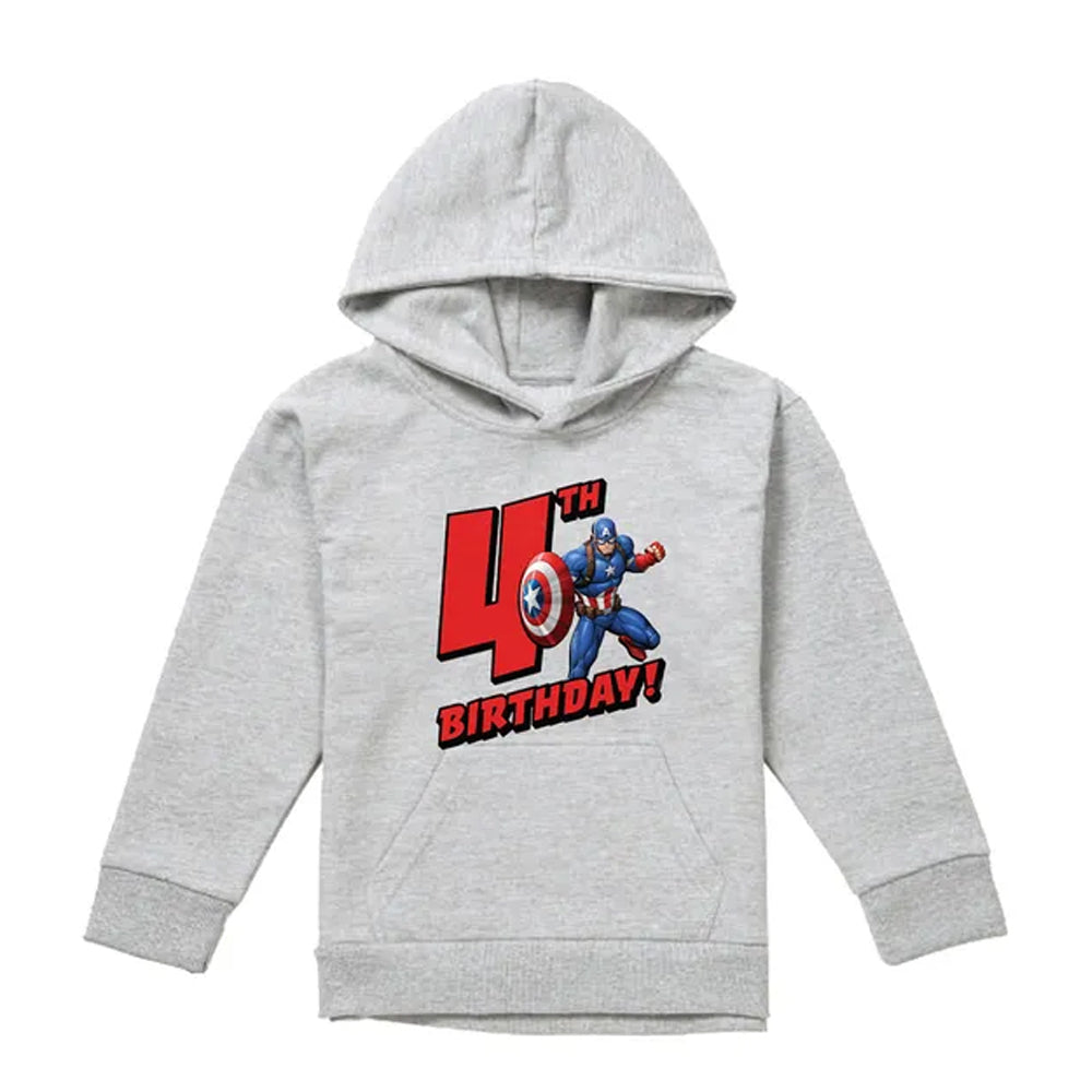 Athletic Heather - Front - Captain America Childrens-Kids 4th Birthday Heather Pull Over Hoodie