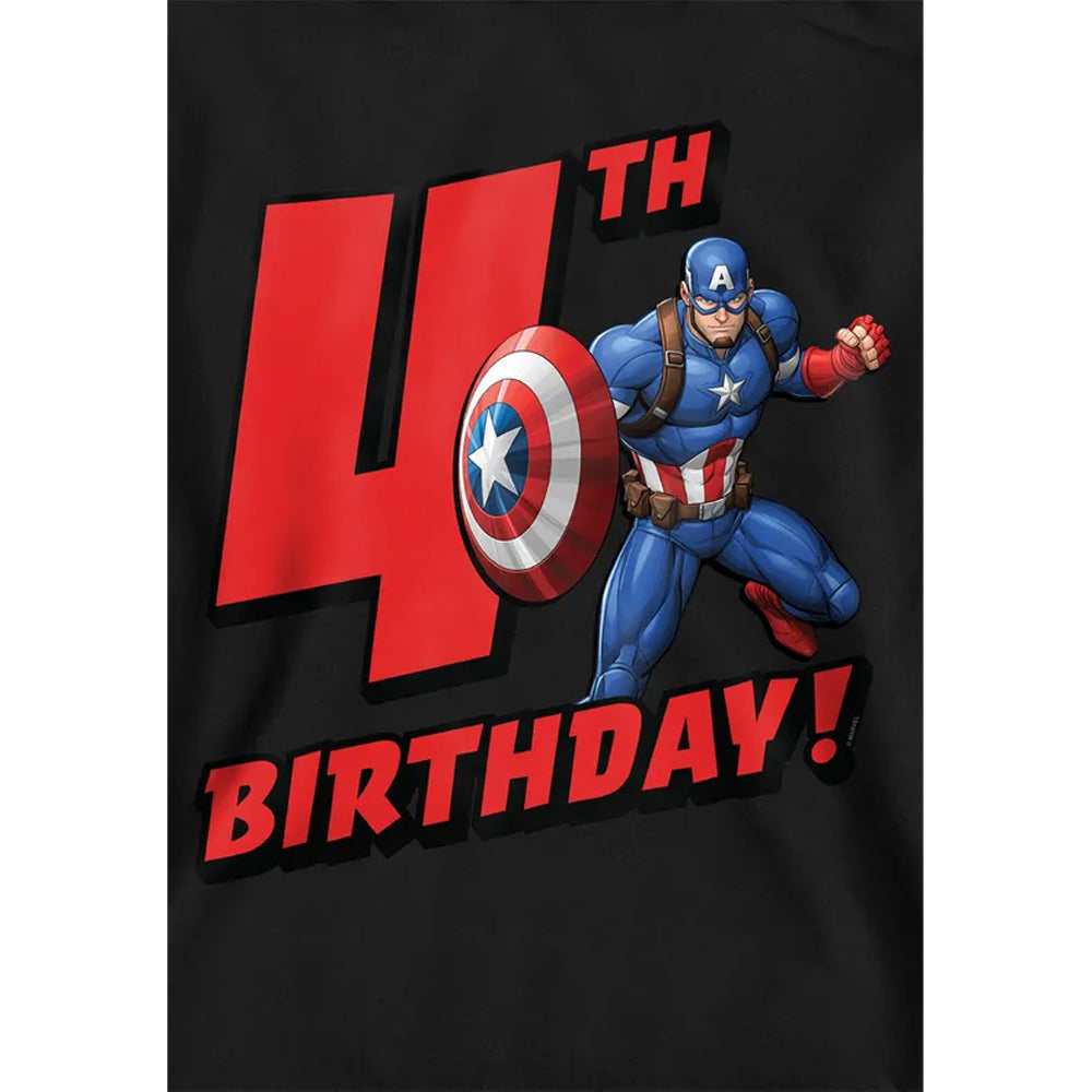 Black - Side - Captain America Childrens-Kids Pull Over 4th Birthday Hoodie
