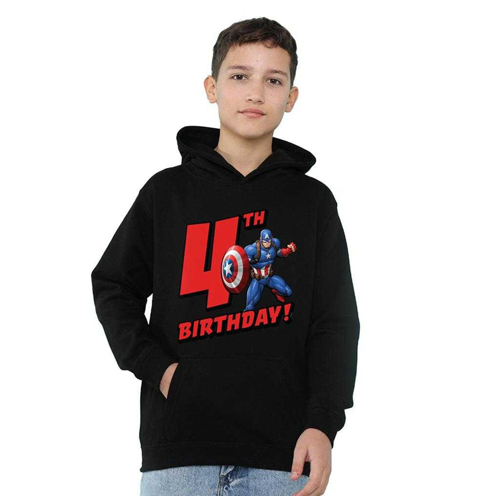 Black - Lifestyle - Captain America Childrens-Kids Pull Over 4th Birthday Hoodie