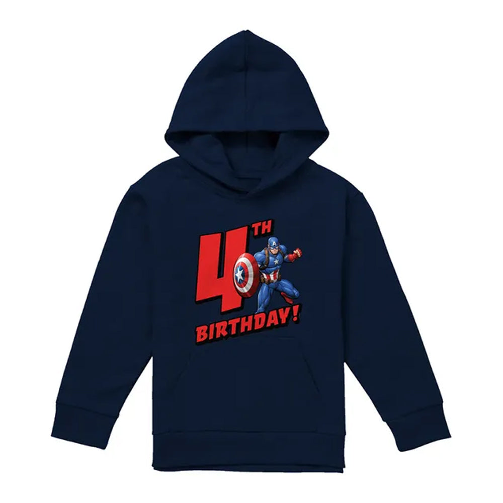 Navy - Front - Captain America Childrens-Kids Pull Over 4th Birthday Hoodie