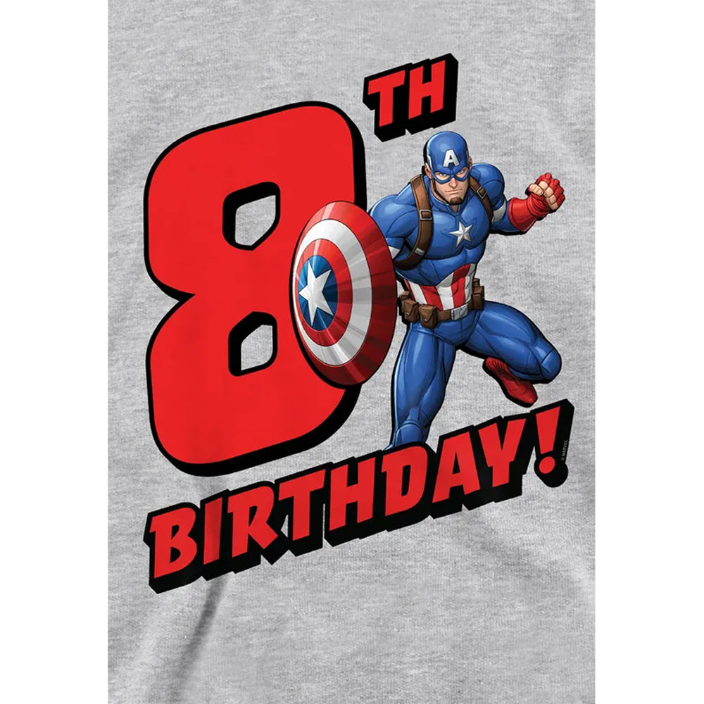 Athletic Heather - Side - Captain America Childrens-Kids 8th Birthday Heather Pull Over Hoodie