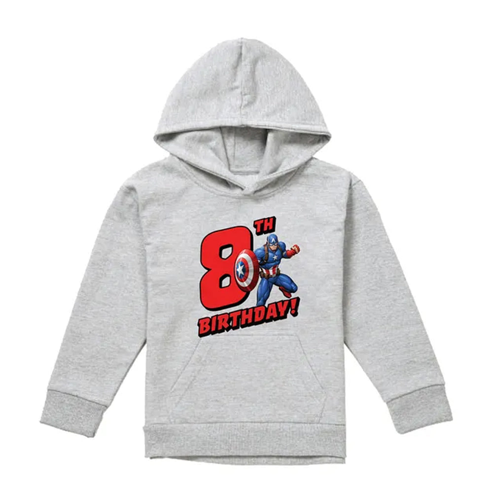 Athletic Heather - Front - Captain America Childrens-Kids 8th Birthday Heather Pull Over Hoodie