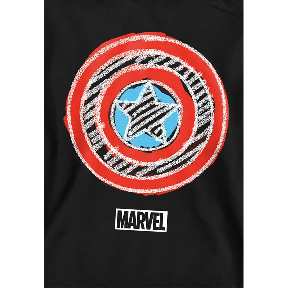 Black - Side - Captain America Childrens-Kids Shield Chalk Board Pull Over Hoodie