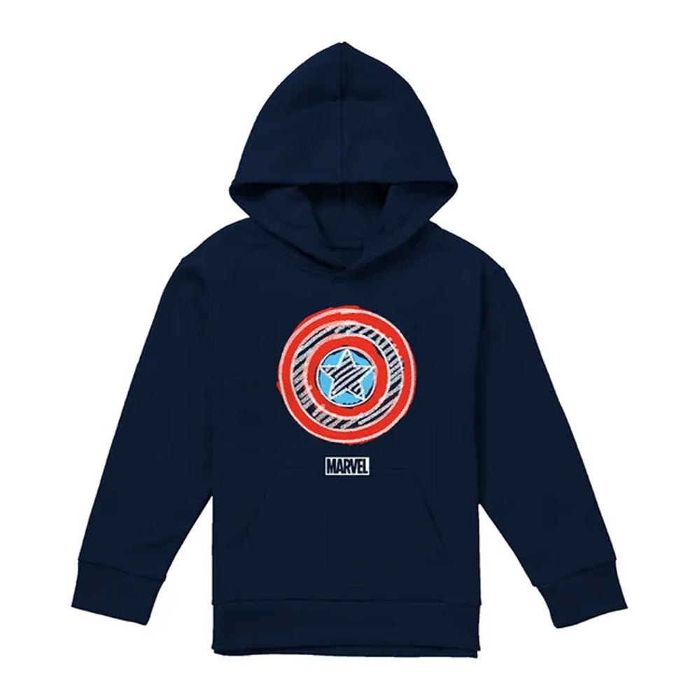 Navy - Front - Captain America Childrens-Kids Shield Chalk Board Pull Over Hoodie
