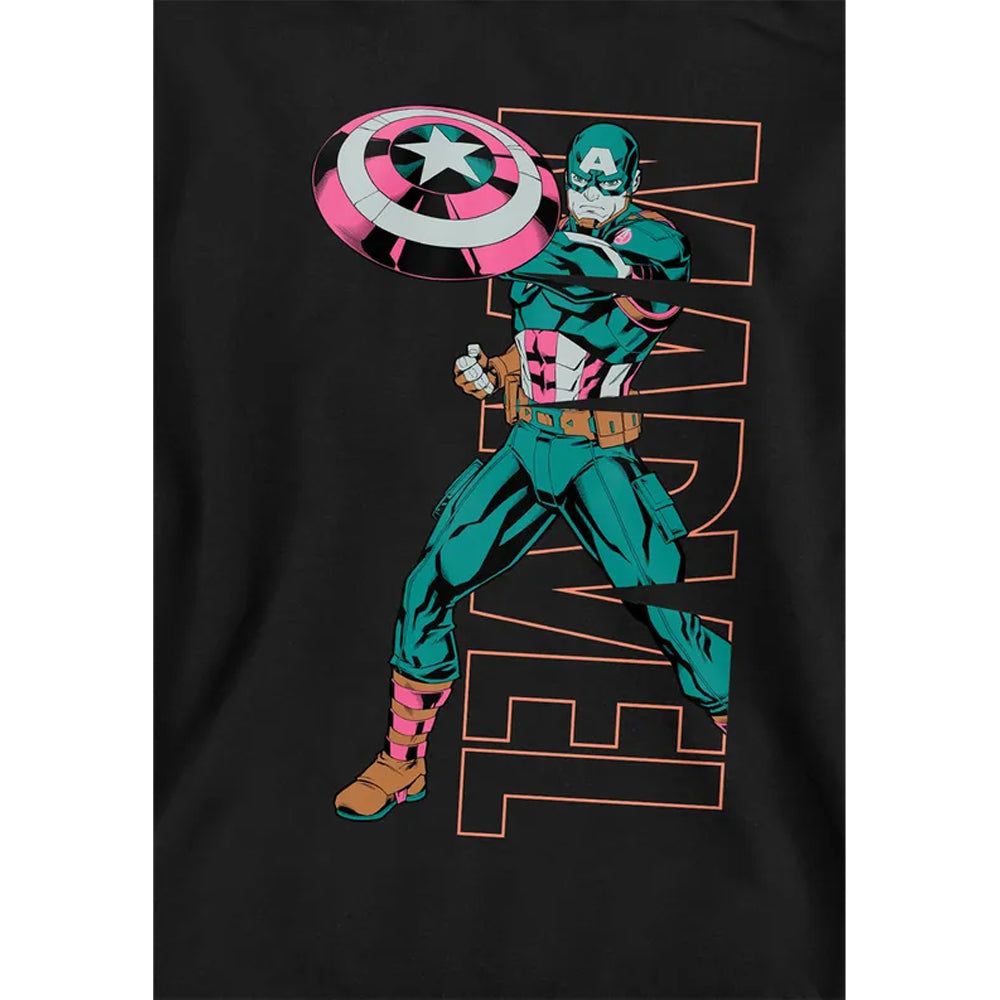Black - Side - Captain America Childrens-Kids Emerge Pull Over Hoodie