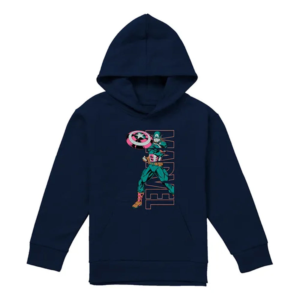 Navy - Front - Captain America Childrens-Kids Emerge Pull Over Hoodie