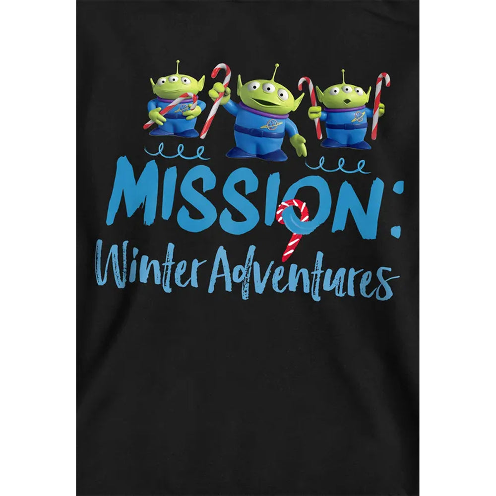 Black - Side - Toy Story Childrens-Kids Mission Winter Adventure Aliens At Christmas Hoodie