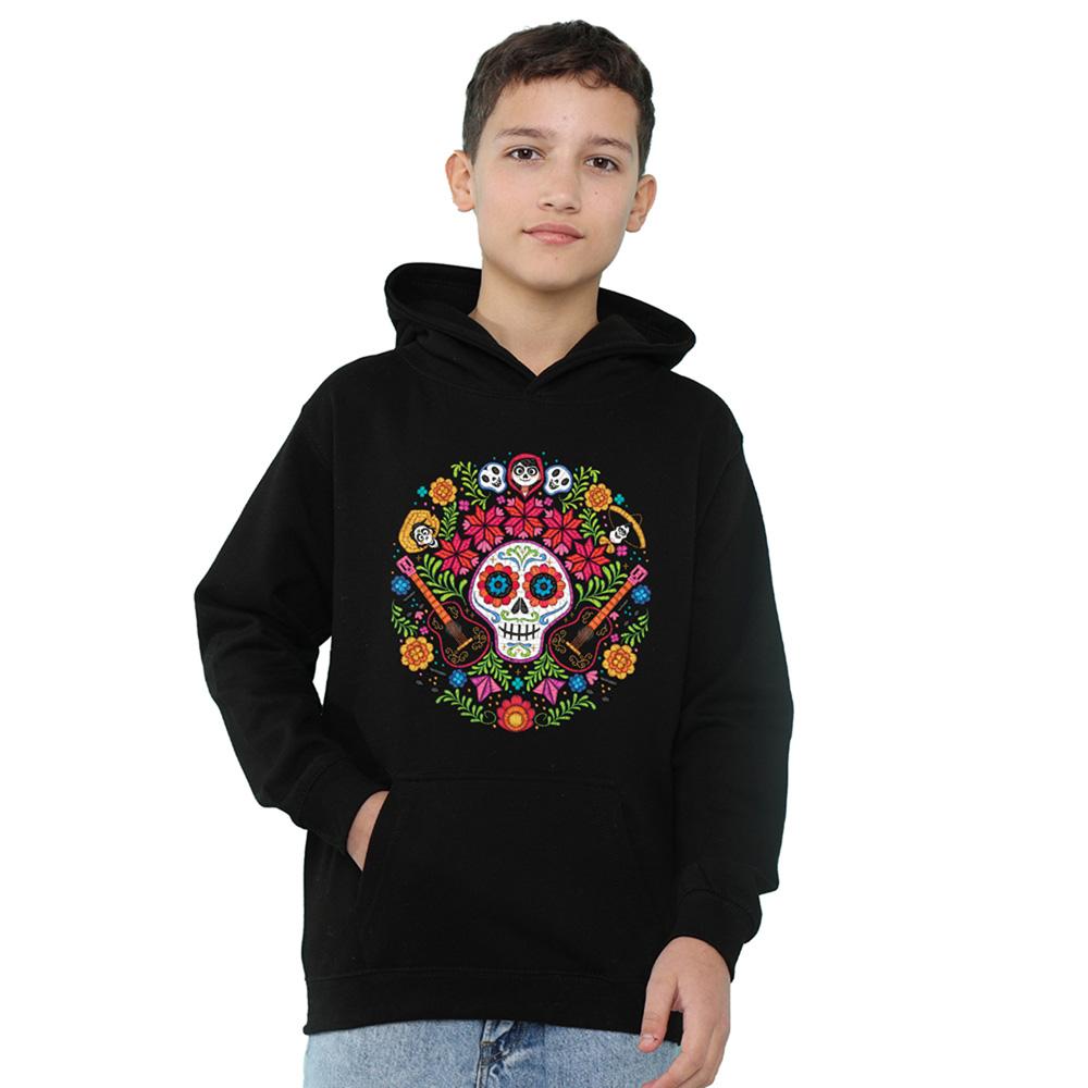 Black - Back - Coco Childrens-Kids Day Of The Dead Ernesto Miguel Hector Patch Hoodie