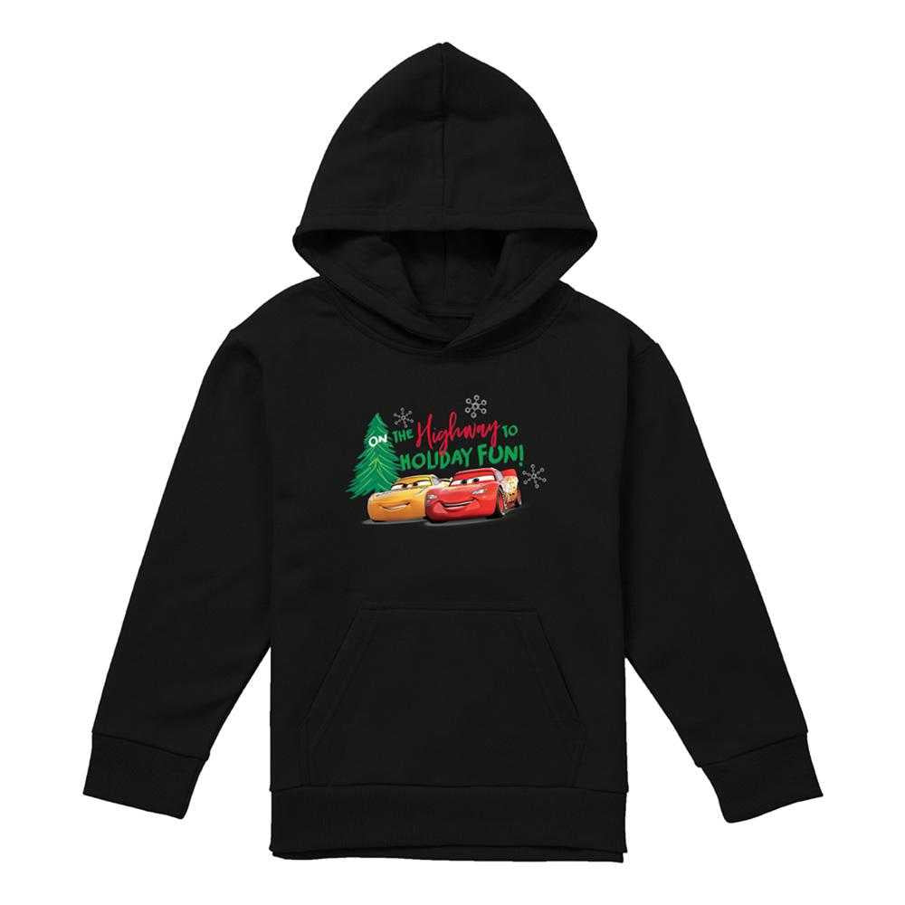Black - Front - Cars Childrens-Kids Highway To Holiday Fun Lightning McQueen Christmas Hoodie