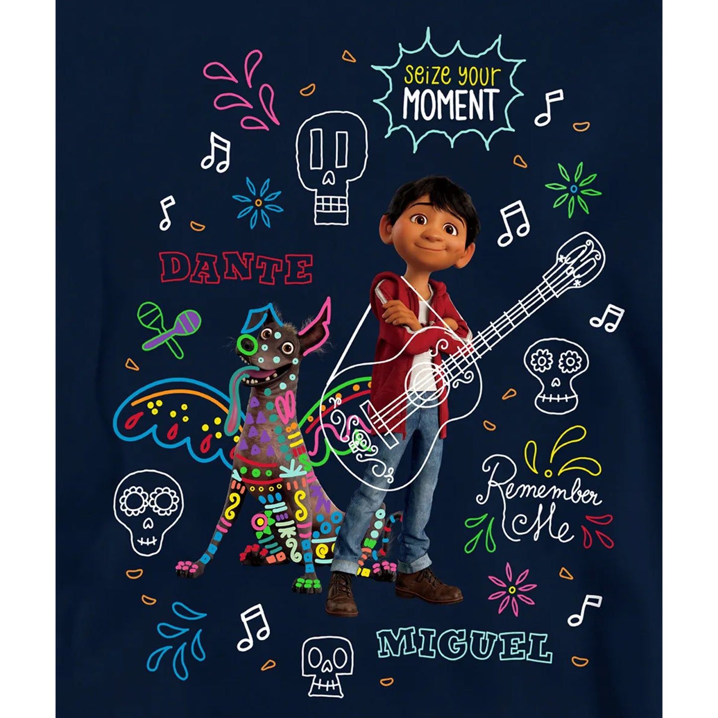 Navy - Pack Shot - Coco Childrens-Kids Miguel Dante Movie Quotes And Colourful Doodles Hoodie