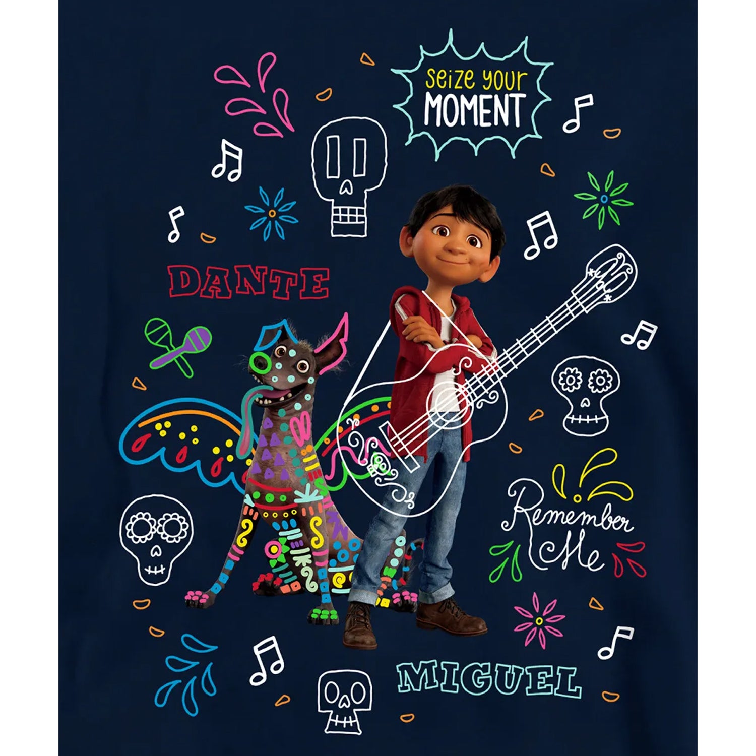 Navy - Pack Shot - Coco Childrens-Kids Miguel Dante Movie Quotes And Colourful Doodles Hoodie