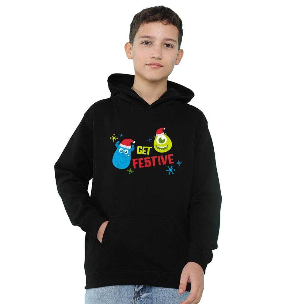 Black - Side - Monsters Inc Childrens-Kids Get Festive For Christmas Mike & Sulley Hoodie