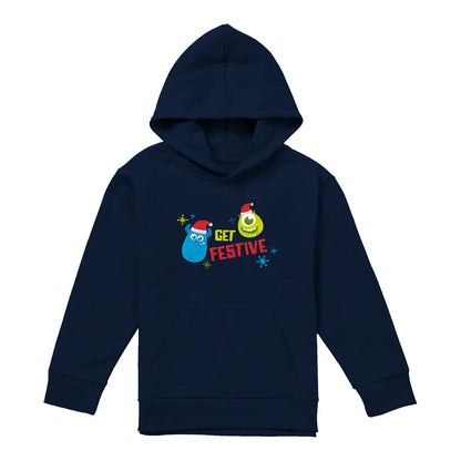 Navy - Front - Monsters Inc Childrens-Kids Get Festive For Christmas Mike & Sulley Hoodie