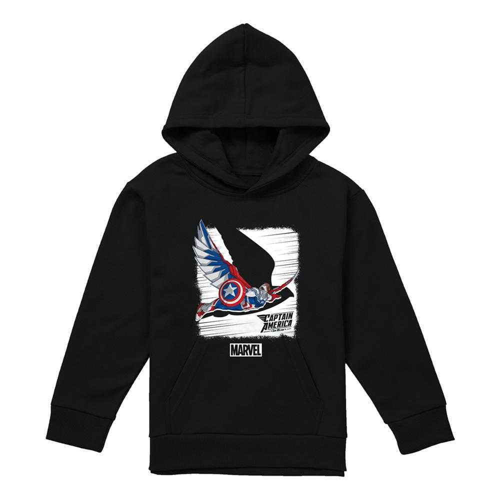 Black - Front - Captain America Childrens-Kids Falcon Pull Over Hoodie