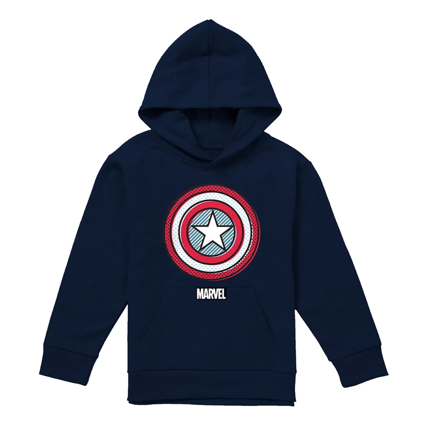 Navy - Front - Captain America Childrens-Kids Ziptone Shield Hoodie
