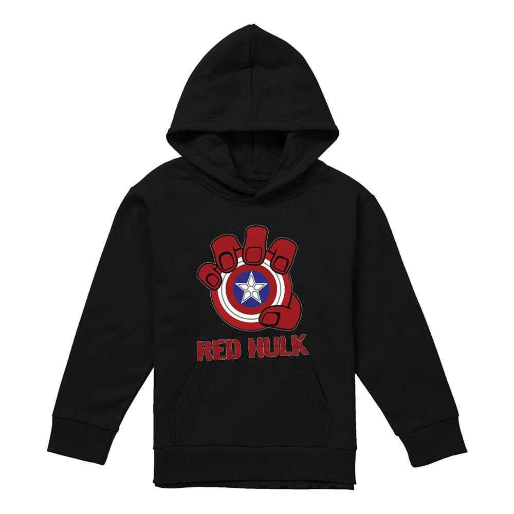Black - Front - Captain America Childrens-Kids Red Hulk Shield Pull Over Hoodie